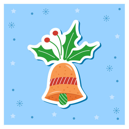 Bell with berries and leaves. Stickers of New Year and Christmas cookies. Vector illustrationのイラスト素材