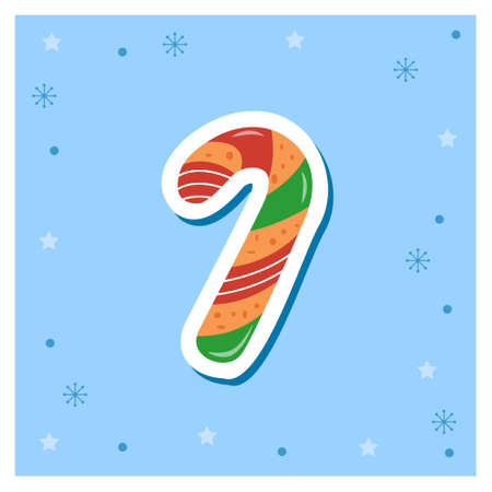 Caramel cane, mint stick, christmas candy. Stickers of New Year and Christmas cookies. Vector illustrationのイラスト素材