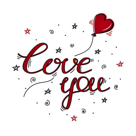 Love you. Vector hand draw lettering with heart. Illustration for postcard, greeting card and bannerのイラスト素材