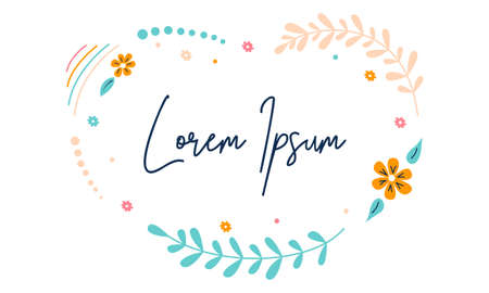 Frame of flowers and branches, leaves with space for congratulatory or greeting text. Border template, wedding invitation element, rustic theme frame, white background, nature object.Vector illustrationのイラスト素材