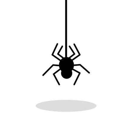 Halloween spider on web black silhouette isolated on white background. flat style vector illustrationのイラスト素材