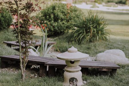 Japanese decorative garden. Figurine of the church. Statuette Natureの写真素材