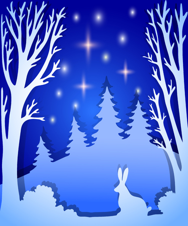 illustration of a paper winter landscapeのイラスト素材