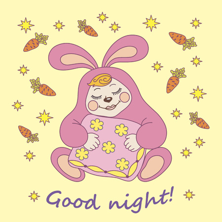 children's illustration, rabbit sleep, stars, carrotsのイラスト素材