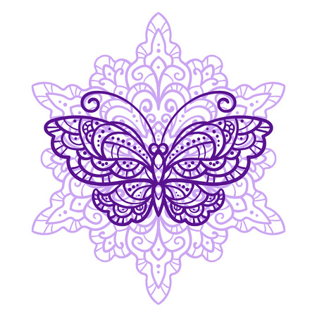 vector illustration, outline, mandala, butterflies, summer, doodle style, tattooのイラスト素材