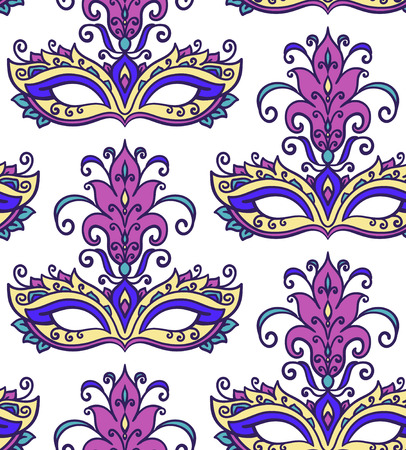 illustration, mask, masquerade,  theater, feathers,  seamless patternのイラスト素材