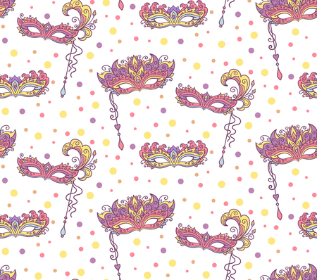 illustration, mask, masquerade,theater, feathers,  seamless patternのイラスト素材