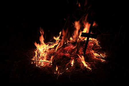 The fire burning at night outdoorsの写真素材