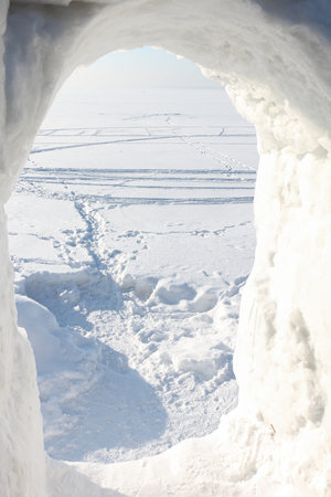 View of the riverbank from a snow window
