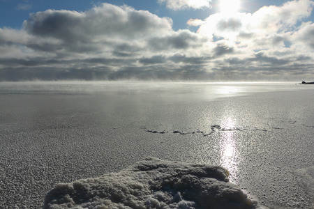 The formation of ice, Ob reservoir, Siberia, Russiaの写真素材