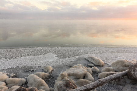 Water formation, sunset, Ob reservoir, Siberia, Russia