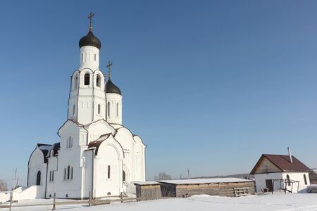 NOVOSIBIRSK, RUSSIA - February, 9: Church of Vladimir Equal to the Apostles. Taken on February, 9, 2019 in Burmistrovo village,  Novosibirsk region, Western Siberia, Russiaのeditorial素材