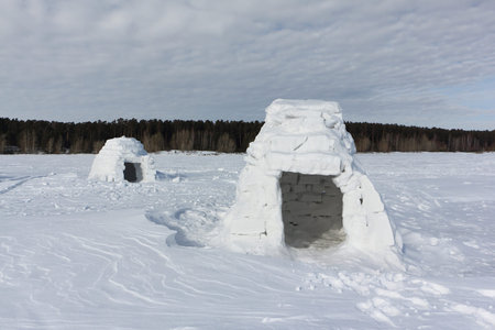 Igloo  standing on a snowy glade  in the winter, Novosibirsk, Russia