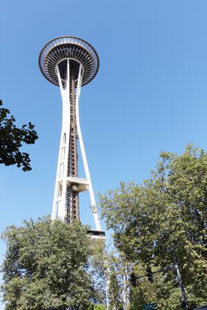 Seattle, USA - September, 17: View to Space Needle against the background of the sky. Taken on September, 17, 2019 in Seattle, USAのeditorial素材