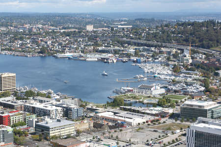 Seattle, USA - September, 17: View of Lake Union from a top of Space Needle in autumn. Taken on September, 17, 2019 in Seattle, USAのeditorial素材