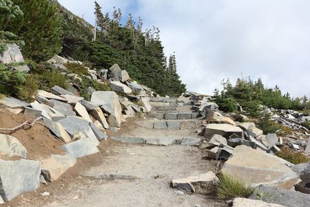 Sunrise Trail  in the park Mount Rainier in the autumn, Washington, USAの写真素材