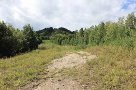 Hiking trail to the top of Mount Tserkovka, Altai Mountains, Belokurikha town, Russiaの写真素材