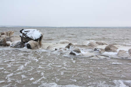 Ice formation on a river in autumn, Ob reservoir, Novosibirsk, Russiaの写真素材