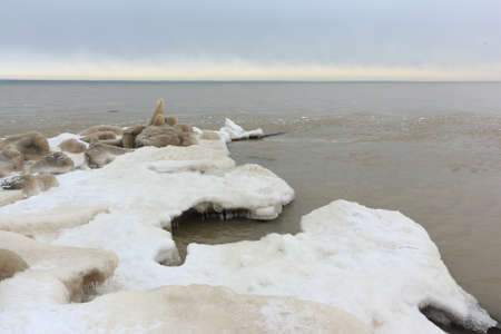 Ice formation on a river in autumn, Ob reservoir, Novosibirsk, Russiaの写真素材