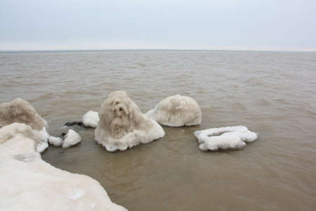 Ice formation on a river in autumn, Ob reservoir, Novosibirsk, Russiaの写真素材