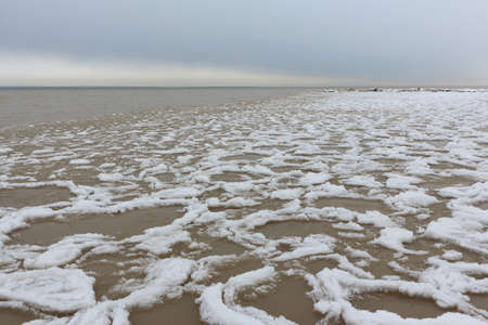Ice formation on a river in autumn, Ob reservoir, Novosibirsk, Russiaの写真素材
