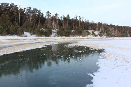 Ice formation in autumn on the Ob reservoir, Novosibirsk, Russiaの写真素材