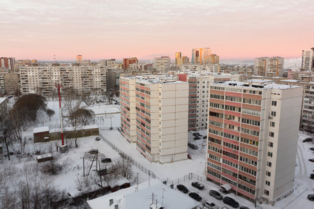 Perm city in winter, Parkovy microdistrict, Perm region, Russiaの写真素材
