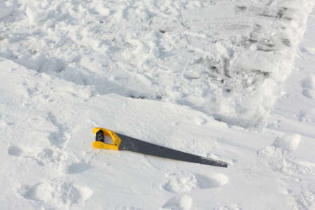 Saw for sawing snow blocks for building an iglooの写真素材