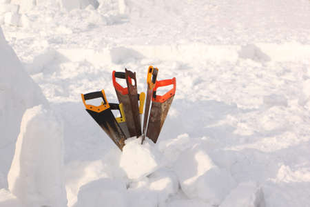 Saw for sawing snow blocks for building an iglooの写真素材