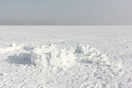 Igloo construction site, Ob reservoir, Novosibirsk, Russiaの写真素材