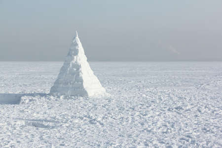 Igloo standing on a snowy reservoir in the winter, Novosibirsk, Russiaの写真素材