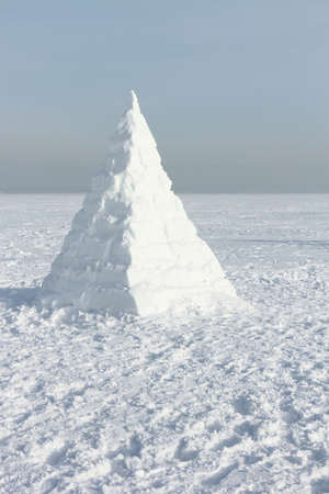 Igloo standing on a snowy reservoir in the winter, Novosibirsk, Russiaの写真素材