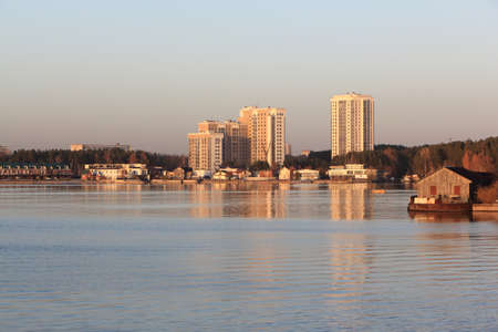Ob reservoir at sunset, outport, Novosibirsk, Russiaの写真素材