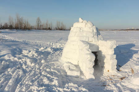 Igloo standing on a snowy in the winter, Novosibirsk, Russiaの写真素材