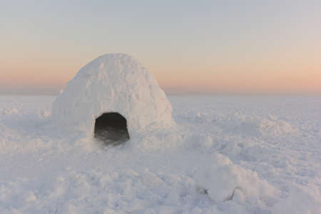 igloo on the snow in winter at sunset, Ob reservoir, Novosibirsk, Russiaの写真素材