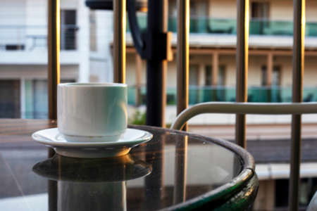 cup of drink in the morning on the balcony in the hotel, with a good mouth, travelの写真素材