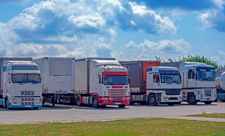 truck parking at a gas station on a sunny day, fast delivery
