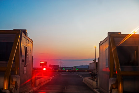 modern street with tram and cars travel horizontalの写真素材