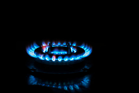 gas burner in the dark. Economy and ecology of gas. global gas crisis. vertical