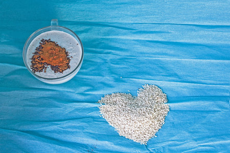 sesame milk with a kerob on a blue backgroundの写真素材