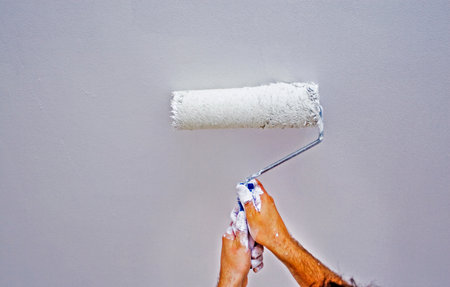 aint with monochrome paint on the walの写真素材