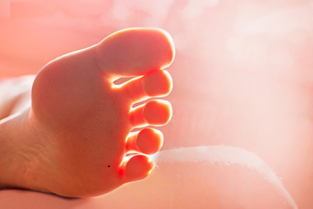 healthy back of the foot on a blurred background, foot treatmentの写真素材