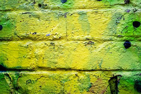 Abstract background of brick walls covered with light green paint. Horizontalの写真素材