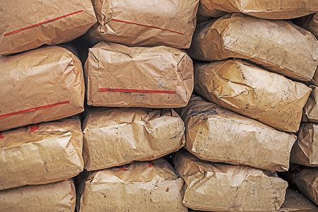 build materials stacked in craft bags. horizontalの写真素材