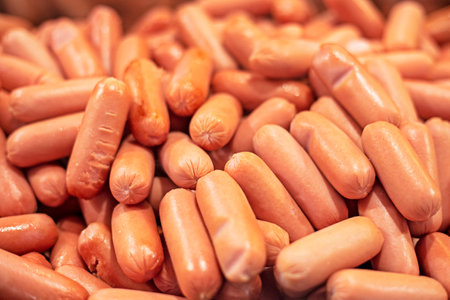 background from hot boiled sausages. traditional cuisineの写真素材