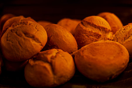 fresh hot buns for puterbrods with durum wheat. home bakery