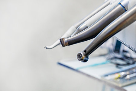 Dental attachments for dental treatment close-up on a light backgroundの写真素材