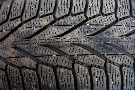 abstract background close-up of winter tire wheel tread. Road safety