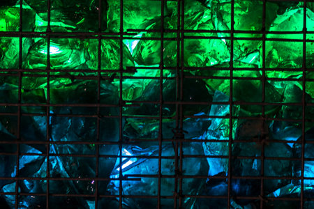 luminous blue and green stones in the decoration of landscape design outside