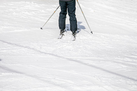 skier on the slope before the descent. active recreationの写真素材